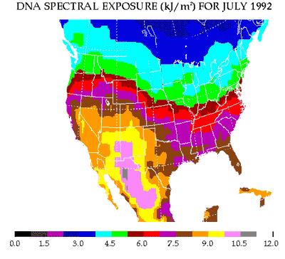 Map ofSpectral Exposure to UV by Geographic Region